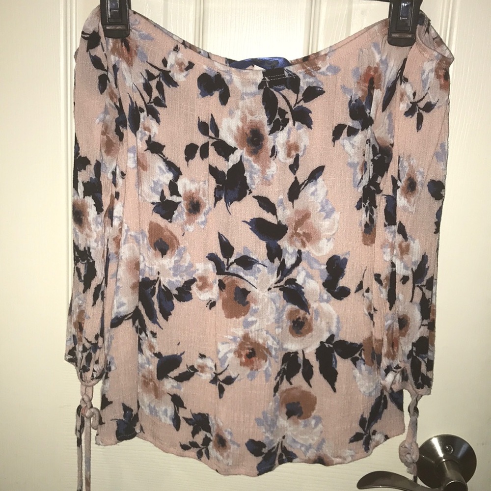 Pink Floral Print Off-the-shoulder Blouse